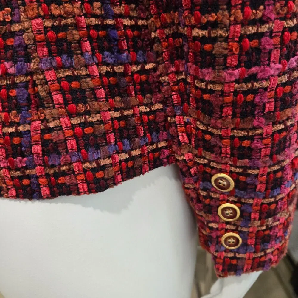VTG Carlisle Womens Blazer Jacket Size 6 Red Purple Tweed Wool Blend Boucle Lady